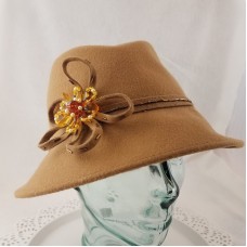 Mujer&apos;s 00% Wool Fedora with Side Brooch Mid Brim Hat Beaded Trim M/L  eb-32611672